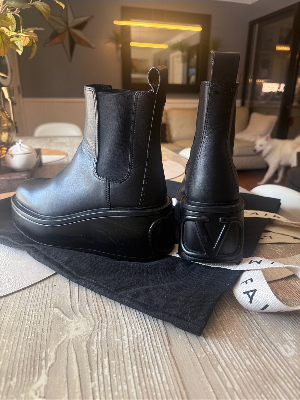 Valentino Black Leather Platform Chelsea Booties